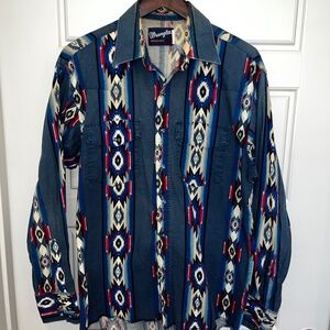 Vintage Wrangler Western Pearlsnap Shirt Blue Patterned Men’s Medium/Large